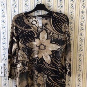 Chico's Black and Tan Floral Blouse